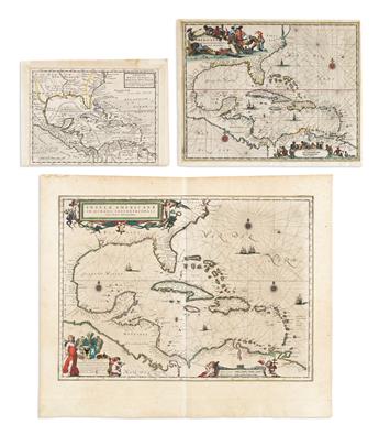 (CARIBBEAN.) Group of three seventeenth and eighteenth-century engraved charts of Florida, Mexico, and the West Indies.                          